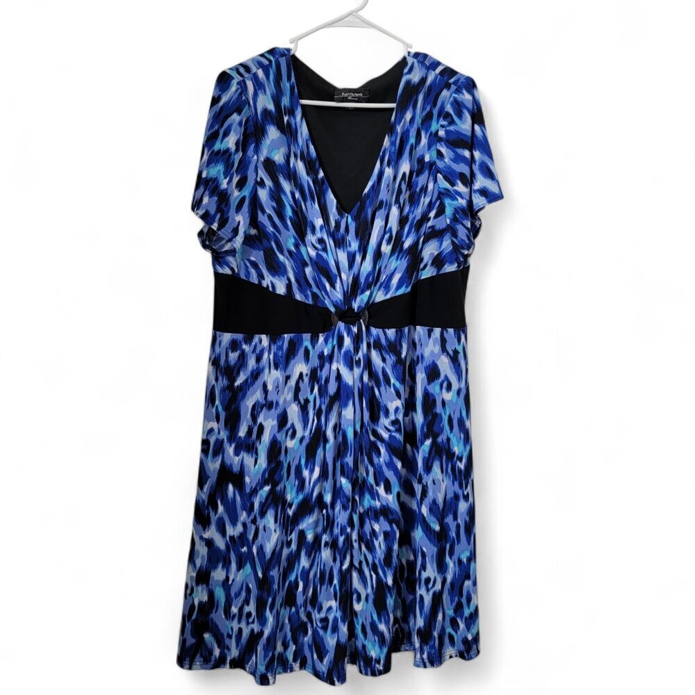 R&M Richards Size 18W Blue, White and Black Patterned Career Dress